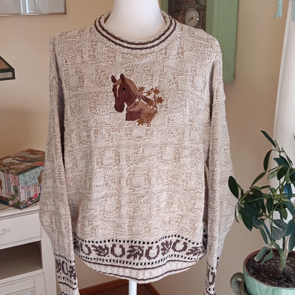 Vintage Shenandoah Cotton Blend Sweater.  Horses. Vintage. Western